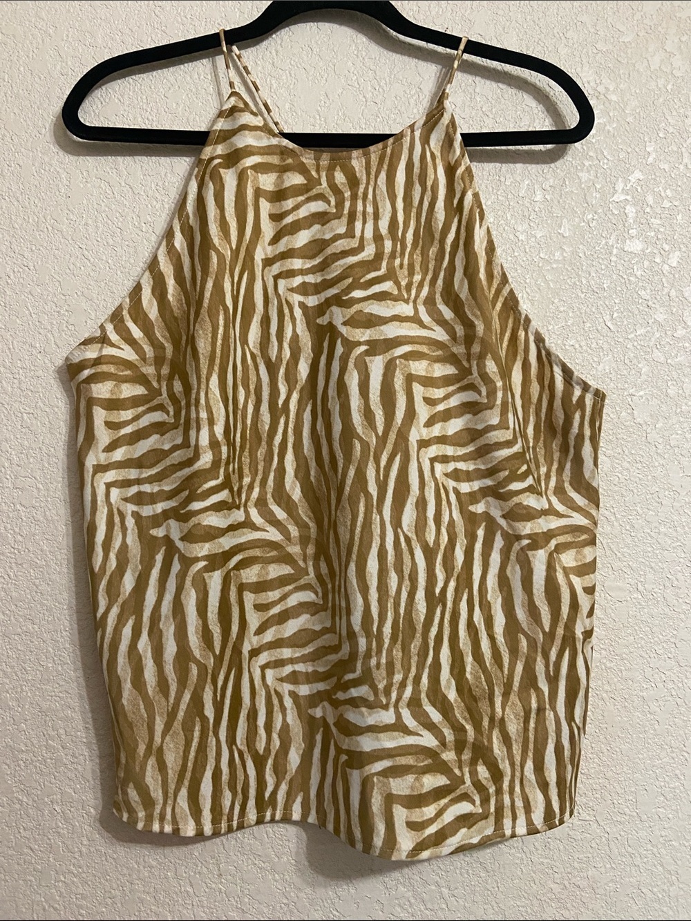 Banana Republic Zebra-Print Halter Tank Top in Beige and White